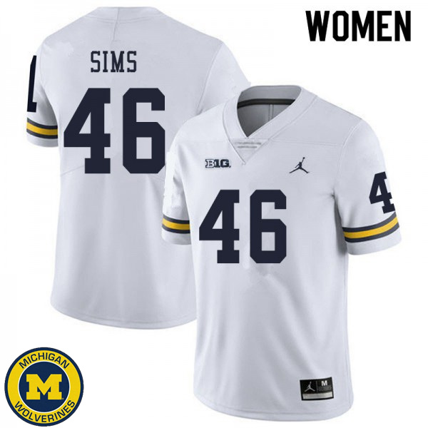 Women Michigan Wolverines #46 Myles Sims White University Football Jersey